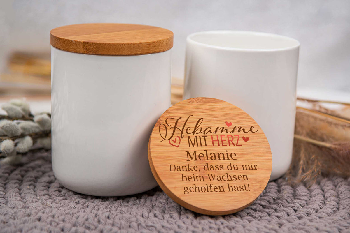 Keramikdose personalisiert mit Name und Holzdeckel - Vorratsglas, Keksdose