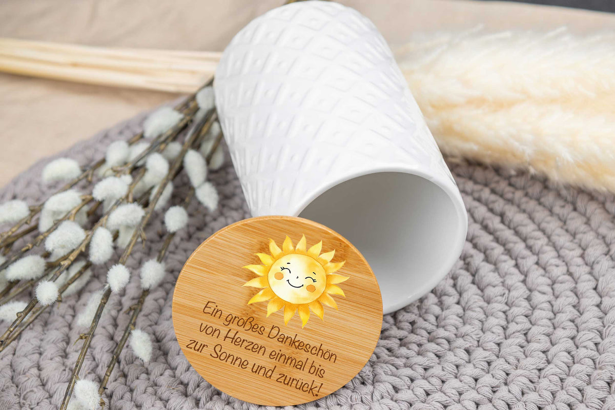 Keramikdose personalisiert mit Name und Holzdeckel - Vorratsglas, Keksdose