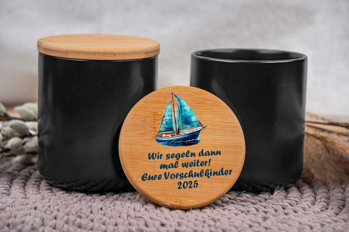 Keramikdose personalisiert mit Name und Holzdeckel - Vorratsglas, Keksdose