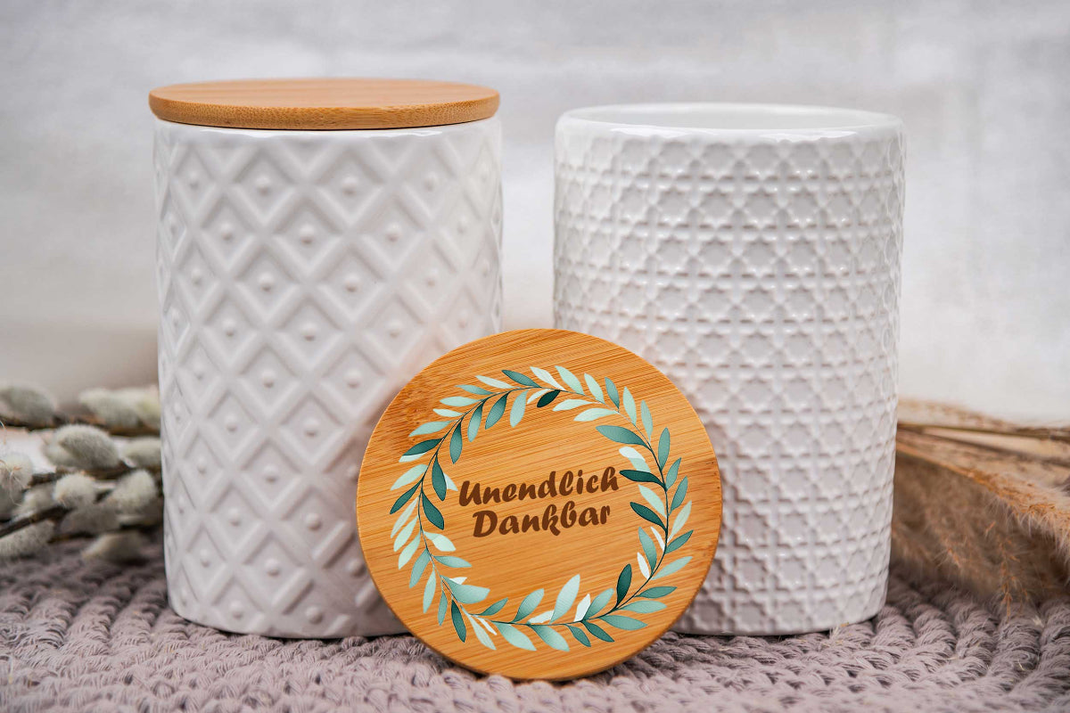 Keramikdose personalisiert mit Name und Holzdeckel - Vorratsglas, Keksdose
