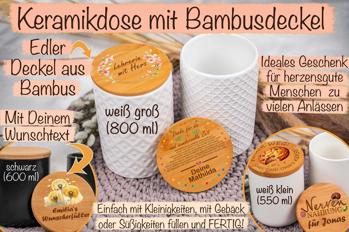 Keramikdose personalisiert mit Name und Holzdeckel - Vorratsglas, Keksdose