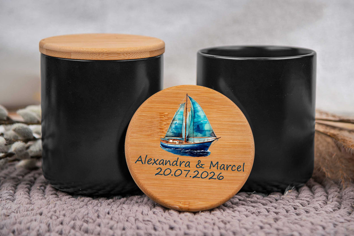 Keramikdose personalisiert mit Name und Holzdeckel - Vorratsglas, Keksdose