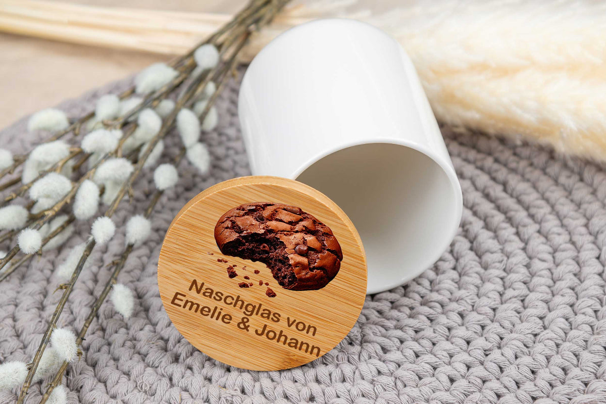 Keramikdose personalisiert mit Name und Holzdeckel - Vorratsglas, Keksdose