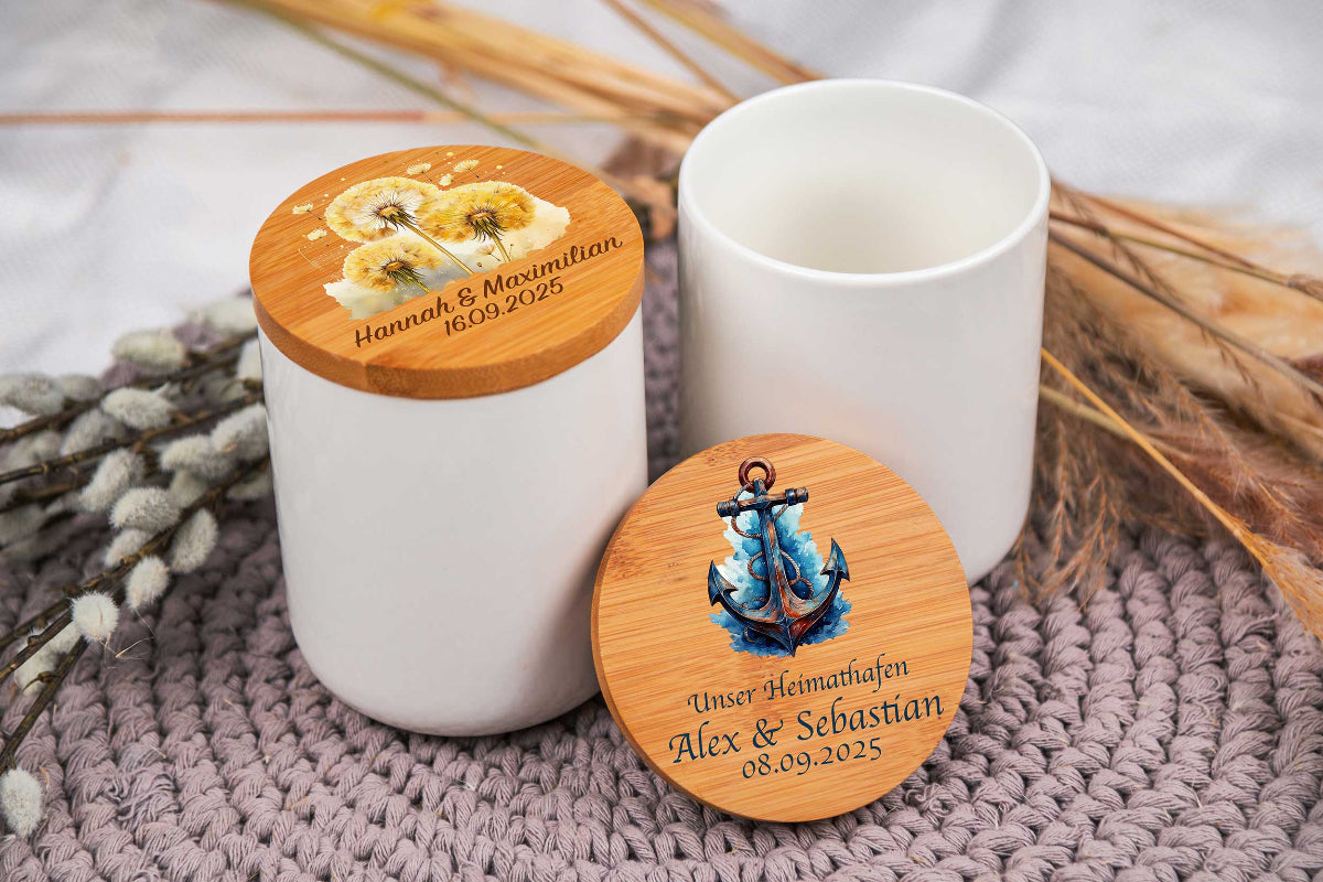 Keramikdose personalisiert mit Name und Holzdeckel - Vorratsglas, Keksdose