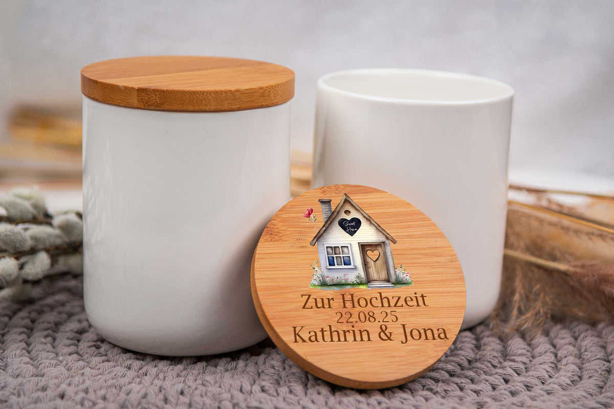 Keramikdose personalisiert mit Name und Holzdeckel - Vorratsglas, Keksdose
