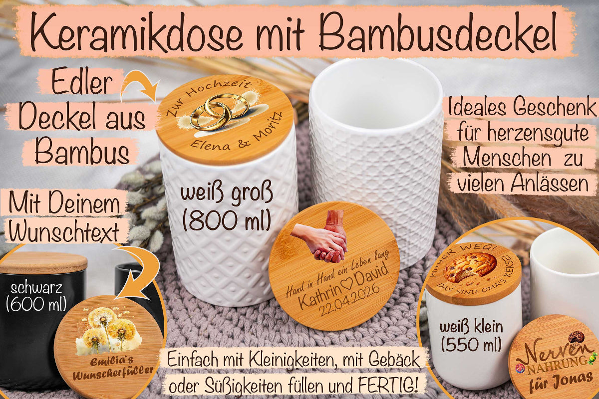 Keramikdose personalisiert mit Name und Holzdeckel - Vorratsglas, Keksdose