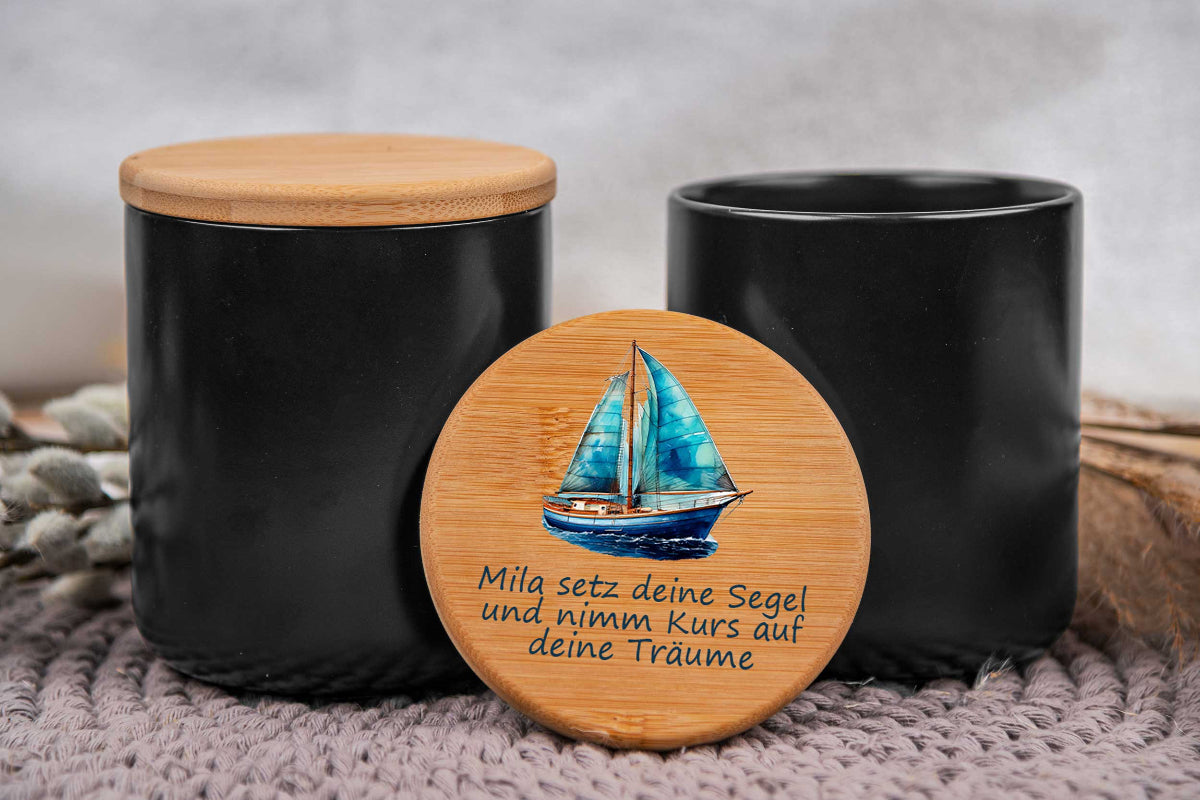 Keramikdose personalisiert mit Name und Holzdeckel - Vorratsglas