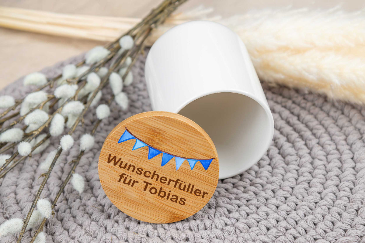 Keramikdose personalisiert mit Name und Holzdeckel - Vorratsglas, Keksdose