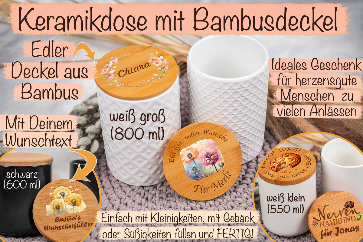 Keramikdose personalisiert mit Name und Holzdeckel - Vorratsglas, Keksdose