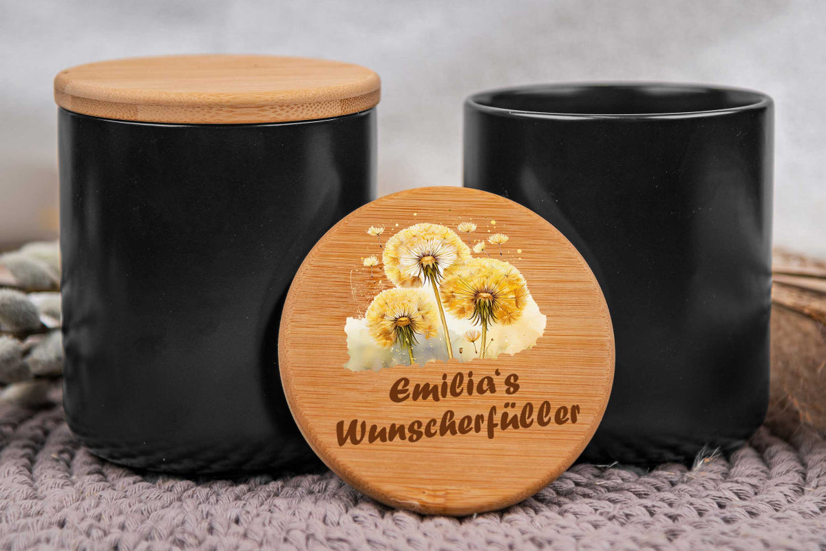 Keramikdose personalisiert mit Name und Holzdeckel - Vorratsglas, Keksdose