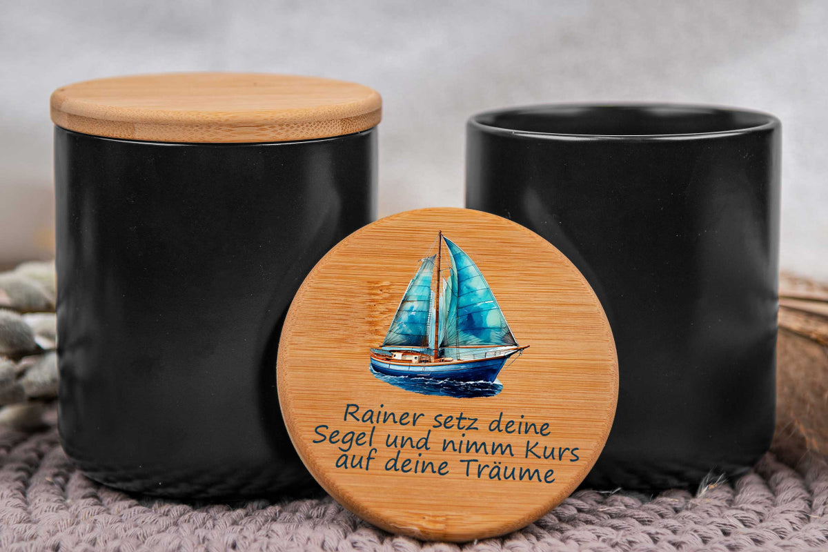 Keramikdose personalisiert mit Name und Holzdeckel - Vorratsglas, Keksdose