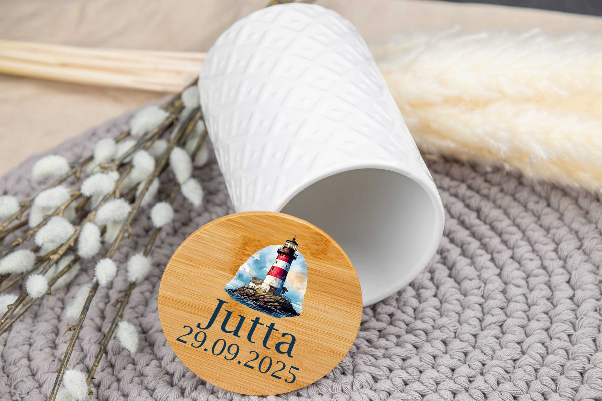 Keramikdose personalisiert mit Name und Holzdeckel - Vorratsglas, Keksdose