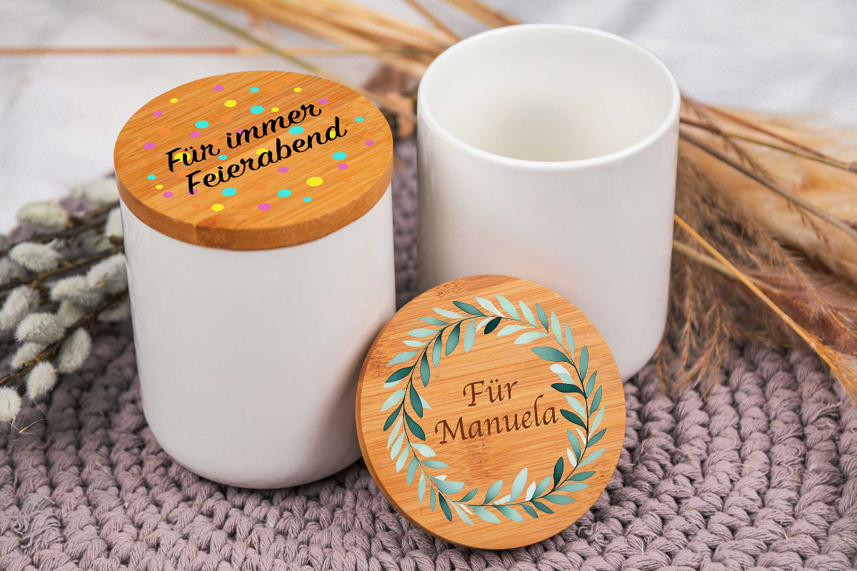 Keramikdose personalisiert mit Name und Holzdeckel - Vorratsglas, Keksdose