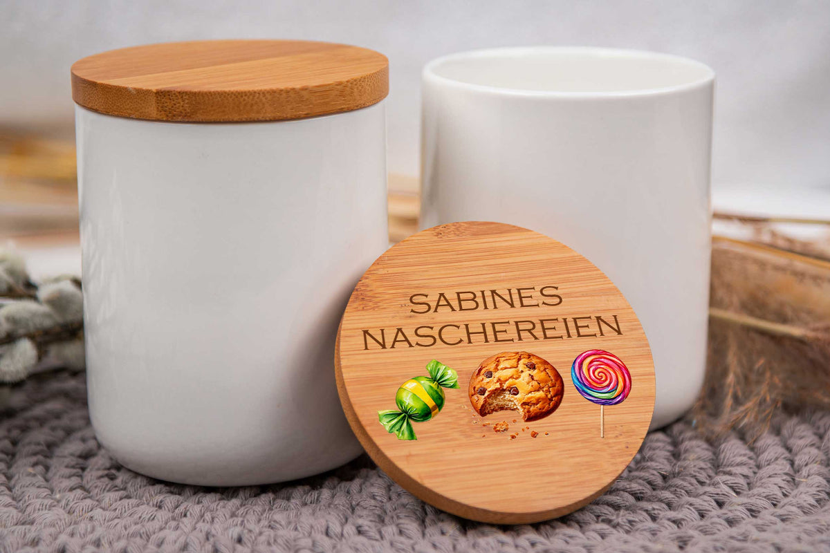 Keramikdose personalisiert mit Name und Holzdeckel - Vorratsglas, Keksdose