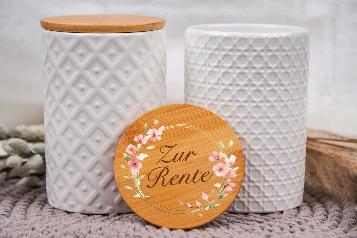 Keramikdose personalisiert mit Name und Holzdeckel - Vorratsglas, Keksdose