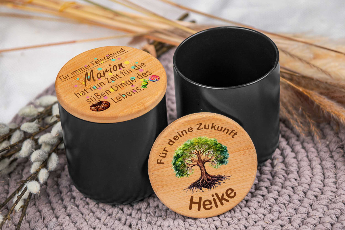 Keramikdose personalisiert mit Name und Holzdeckel - Vorratsglas, Keksdose