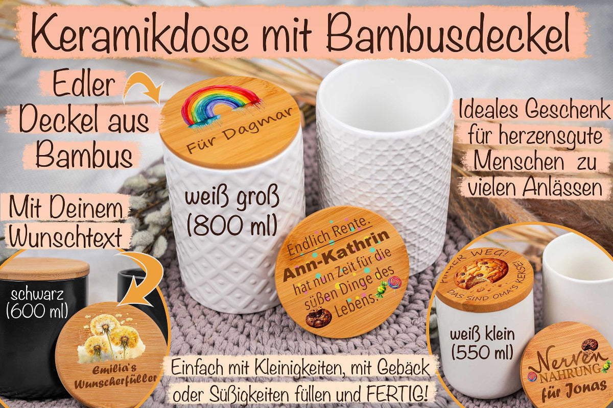 Keramikdose personalisiert mit Name und Holzdeckel - Vorratsglas, Keksdose