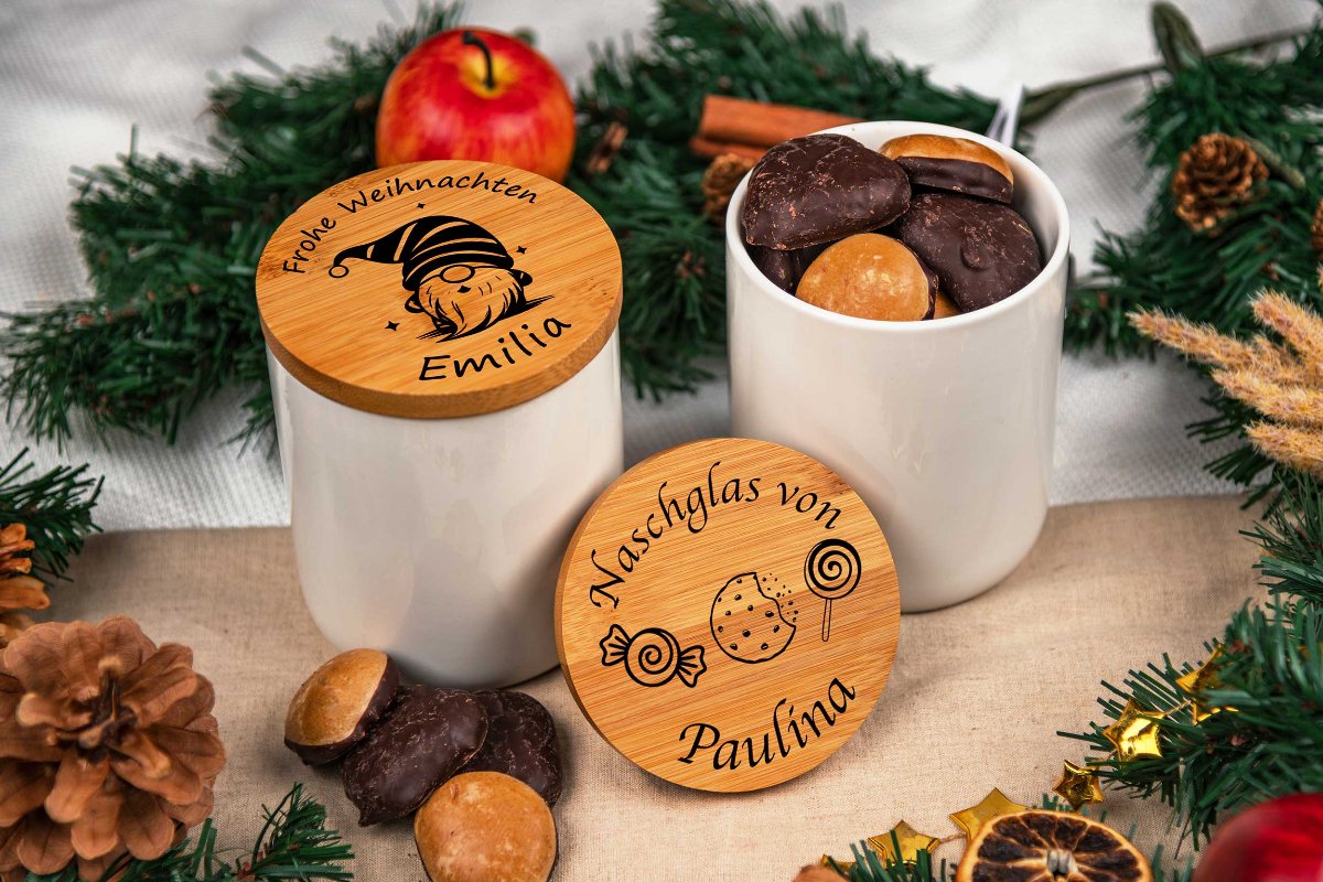 Personalisierte Keksdose mit Name und Holzdeckel - Vorratsglas Keramik