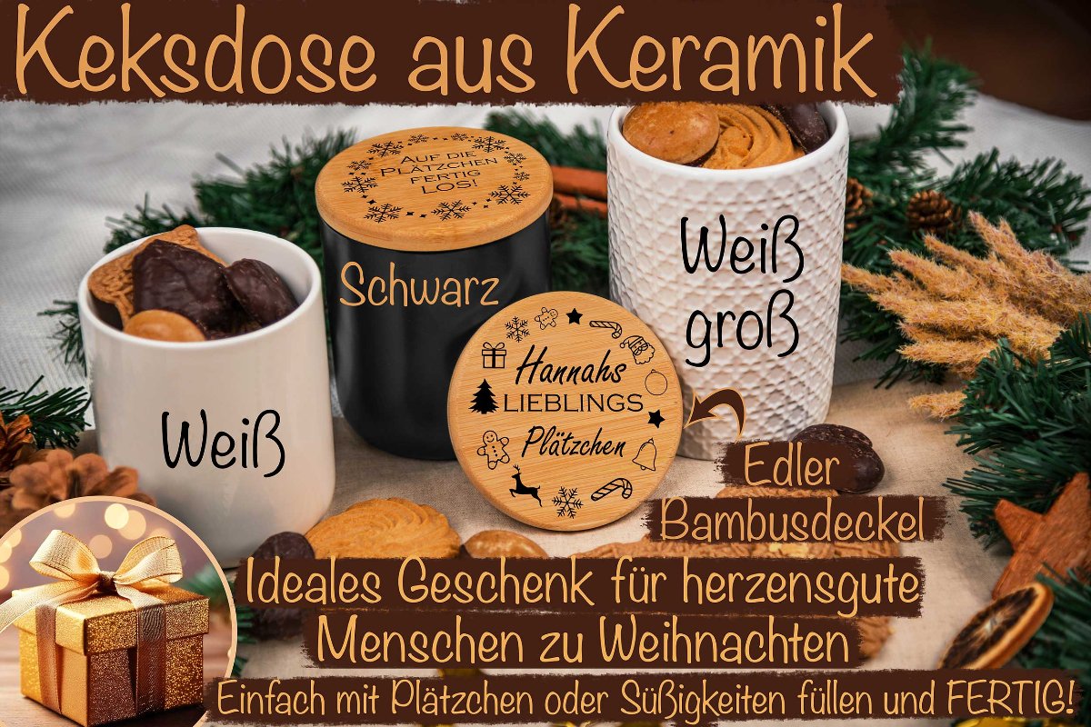 Personalisierte Keksdose mit Name und Holzdeckel - Vorratsglas Keramik