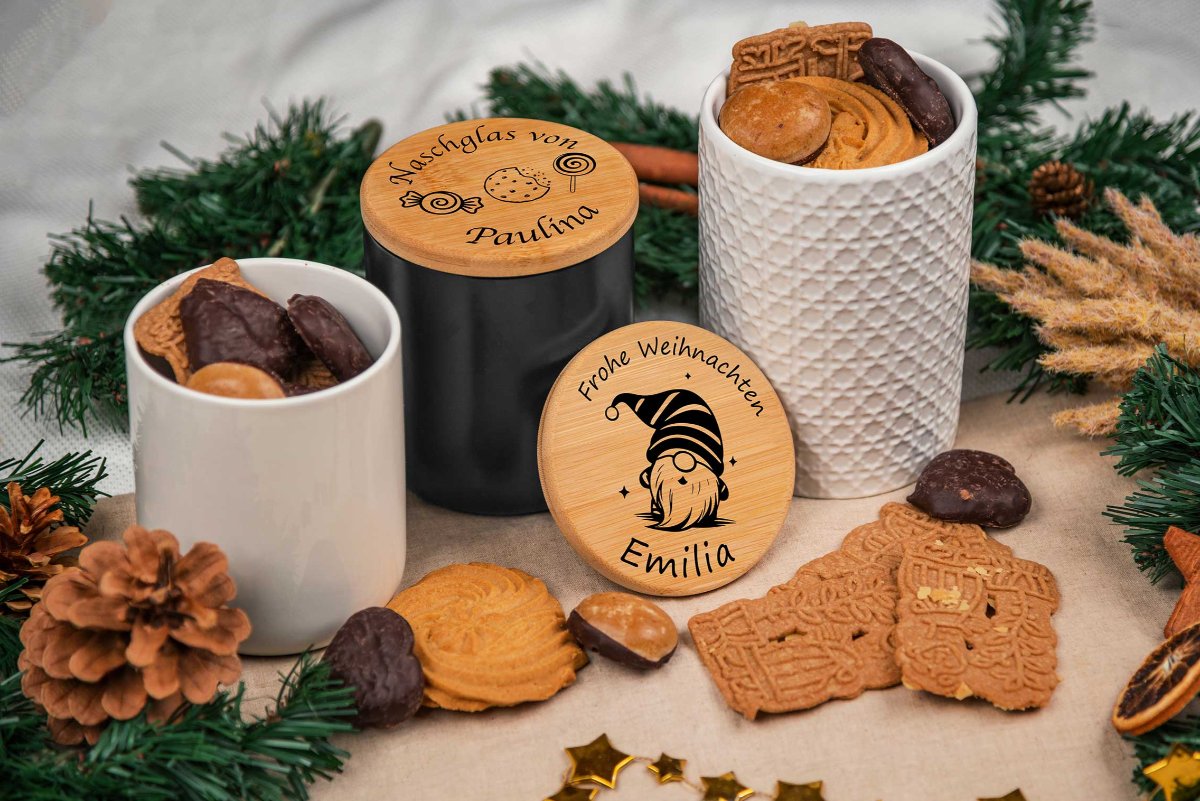 Personalisierte Keksdose mit Name und Holzdeckel - Vorratsglas Keramik