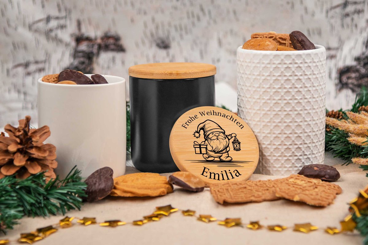 Personalisierte Keksdose mit Name und Holzdeckel - Vorratsglas Keramik