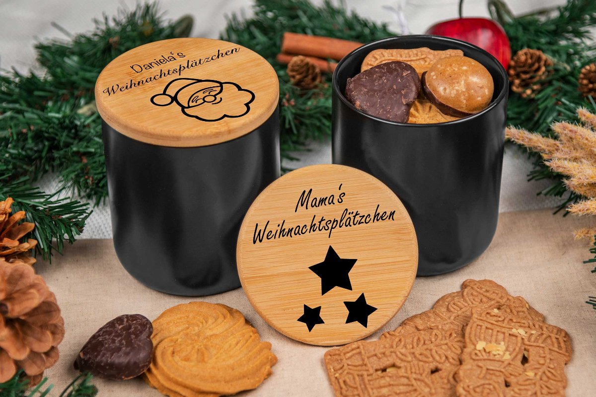Personalisierte Keksdose mit Name und Holzdeckel - Vorratsglas Keramik