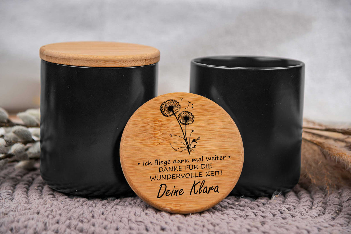 Keramikdose personalisiert mit Name und Holzdeckel - Vorratsglas