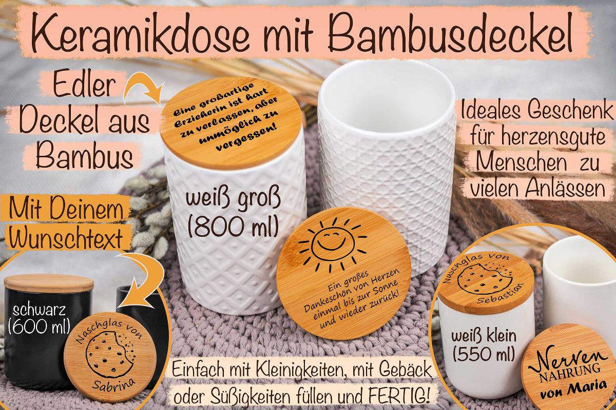 Keramikdose personalisiert mit Name und Holzdeckel - Vorratsglas