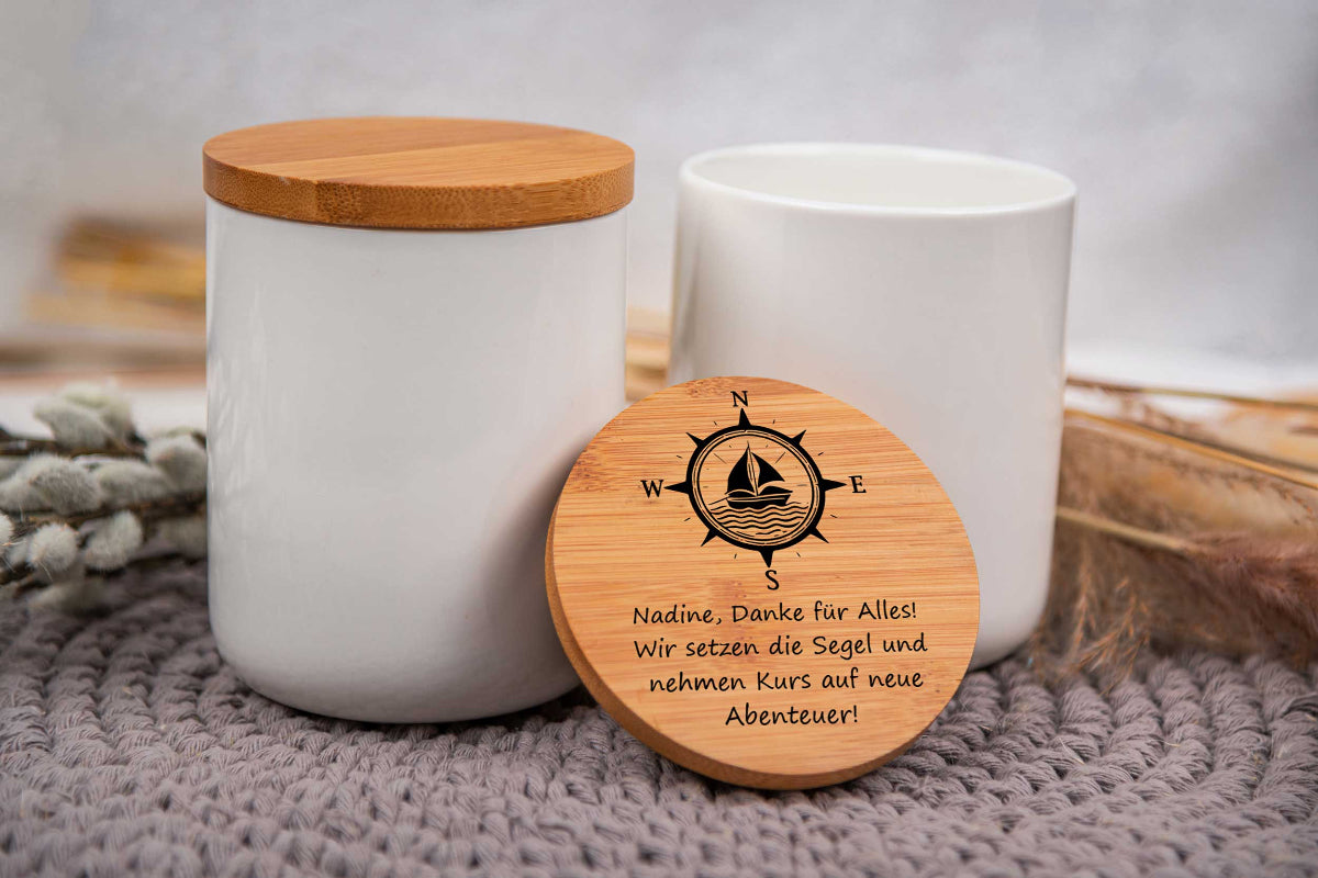Keramikdose personalisiert mit Name und Holzdeckel - Vorratsglas