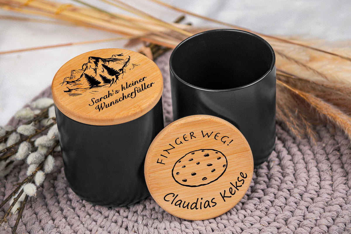 Keramikdose personalisiert mit Name und Holzdeckel - Vorratsglas