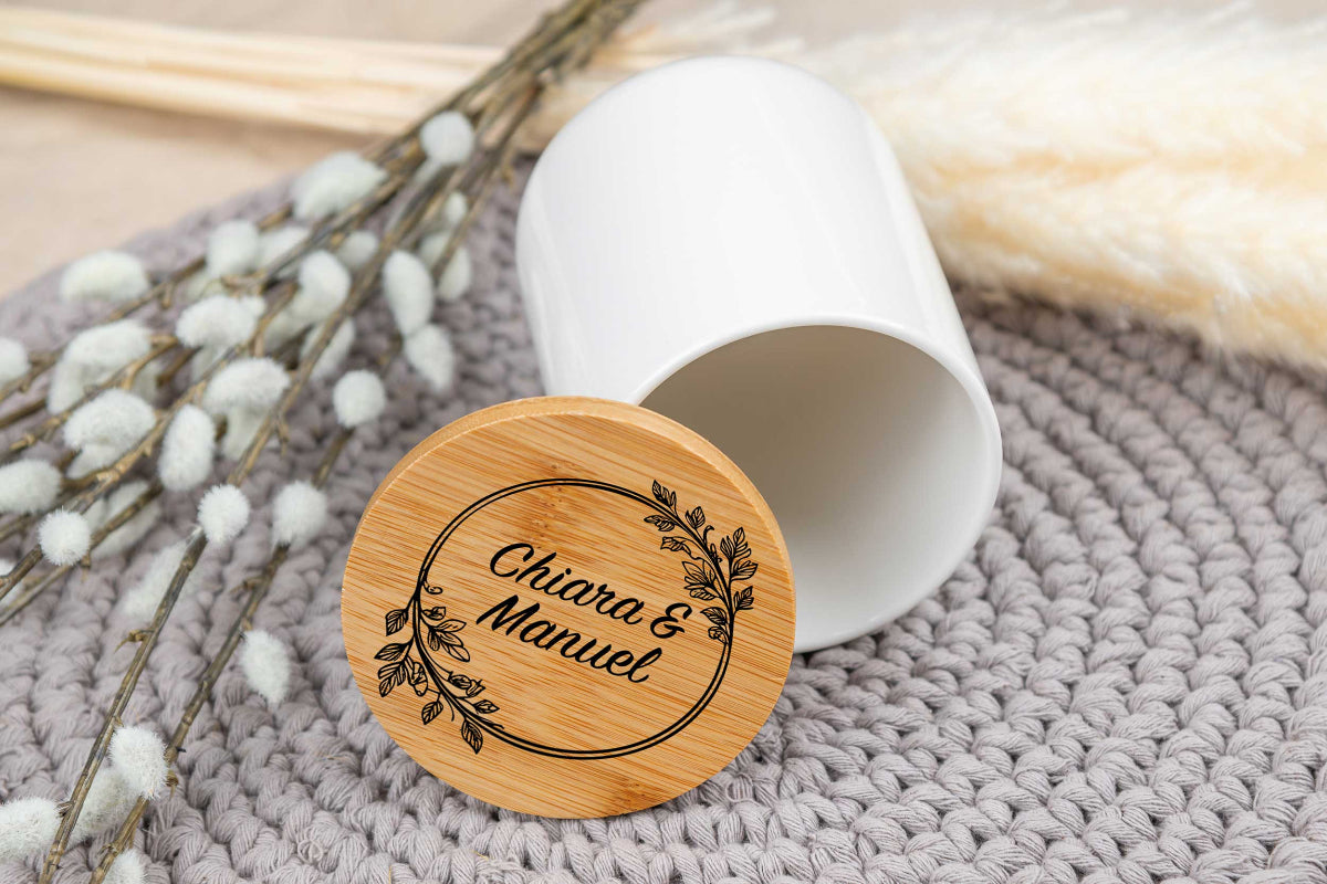 Keramikdose personalisiert mit Name und Holzdeckel - Vorratsglas