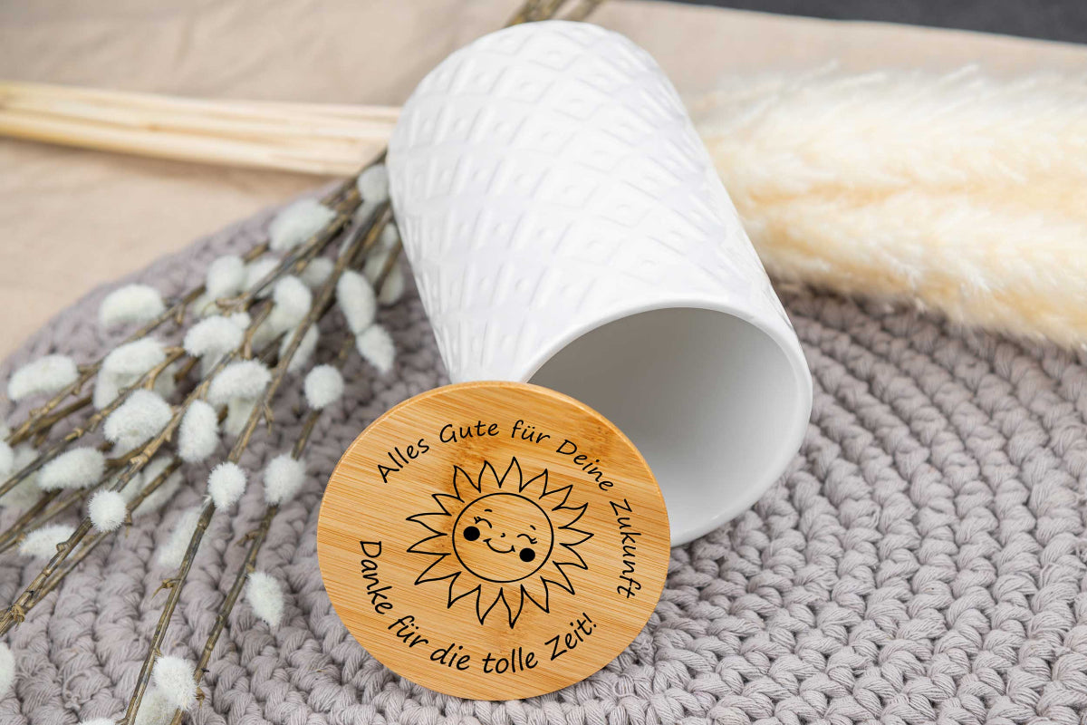 Keramikdose personalisiert mit Name und Holzdeckel - Vorratsglas