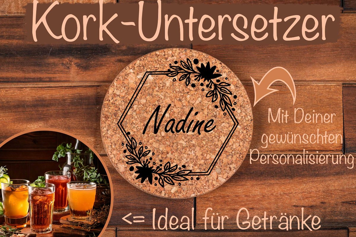 Untersetzer personalisiert aus Kork mit Namen