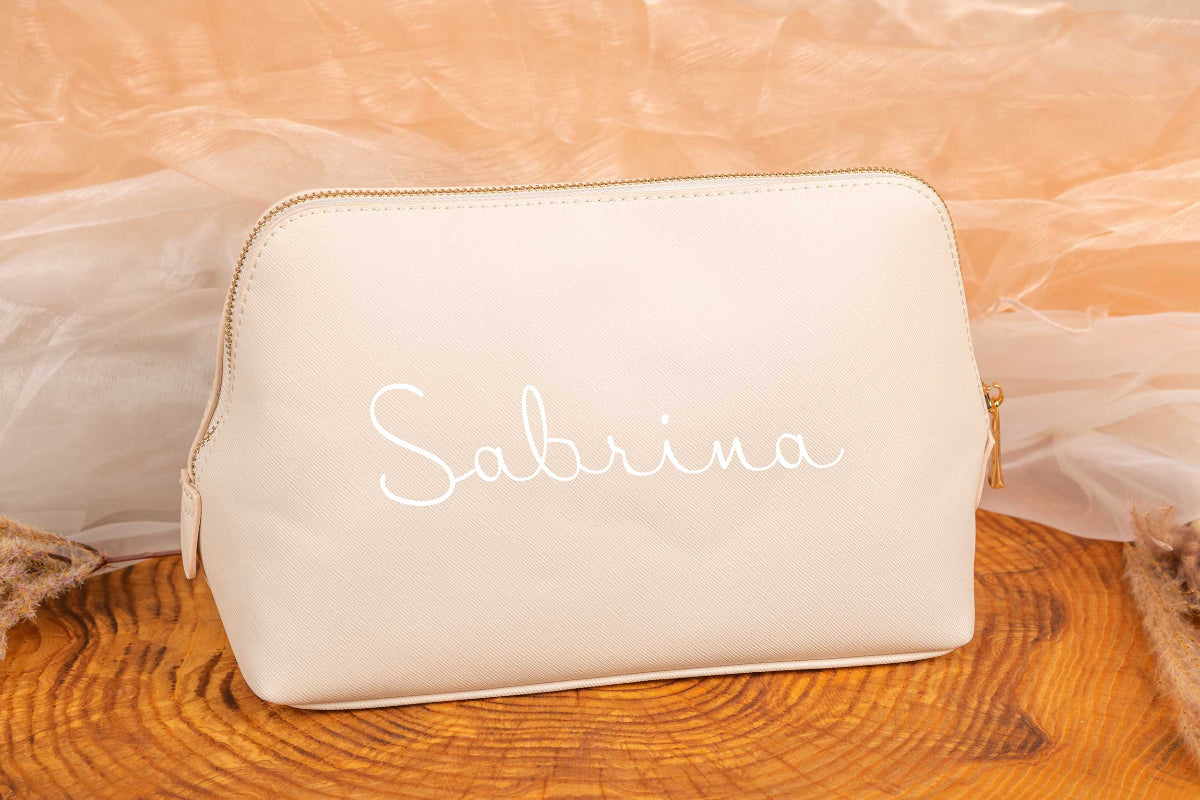 Schminktasche aus Kunstleder personalisiert mit Namen • Kosmetiktasche