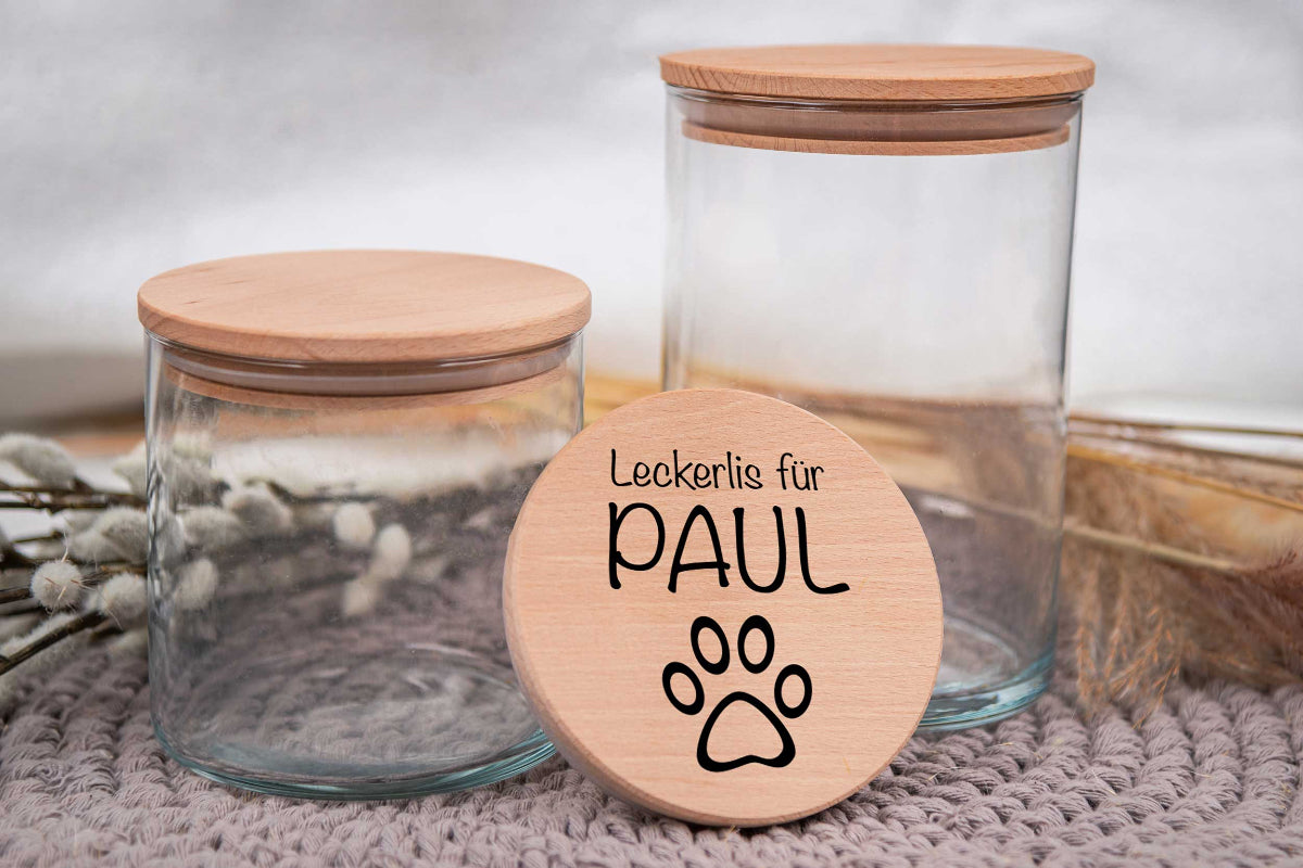 Leckerli Glas personalisiert mit Deiner Wunschgravur für Hunde und Katzen