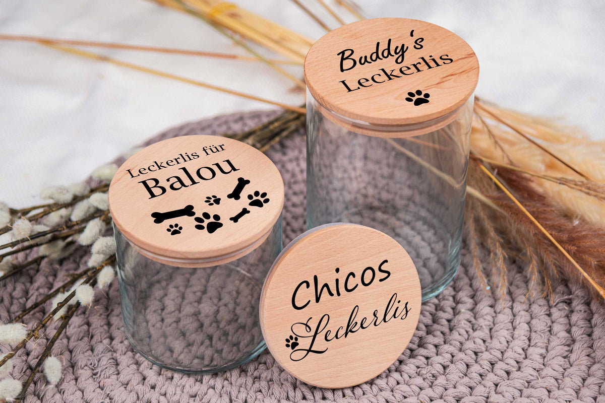 Leckerli Glas personalisiert mit Deiner Wunschgravur für Hunde und Katzen