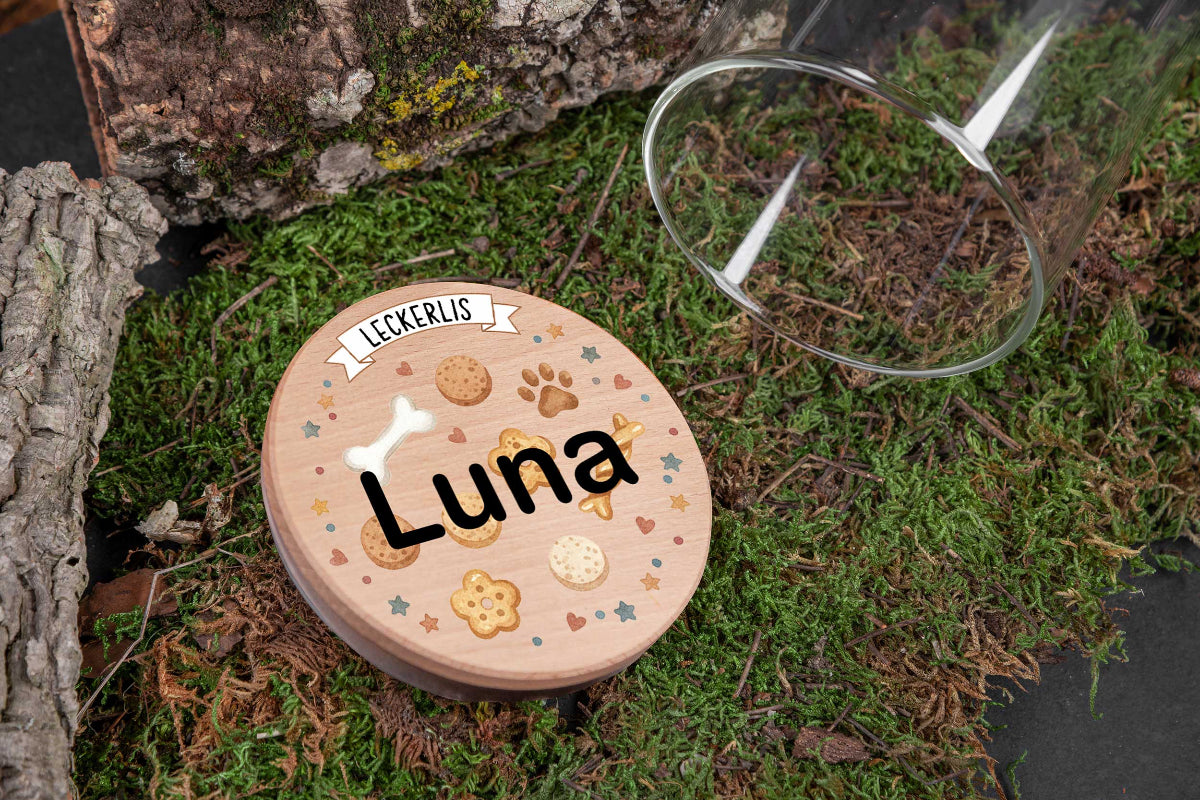 Leckerli Glas personalisiert mit Deinem Wunschtext für Hunde und Katzen