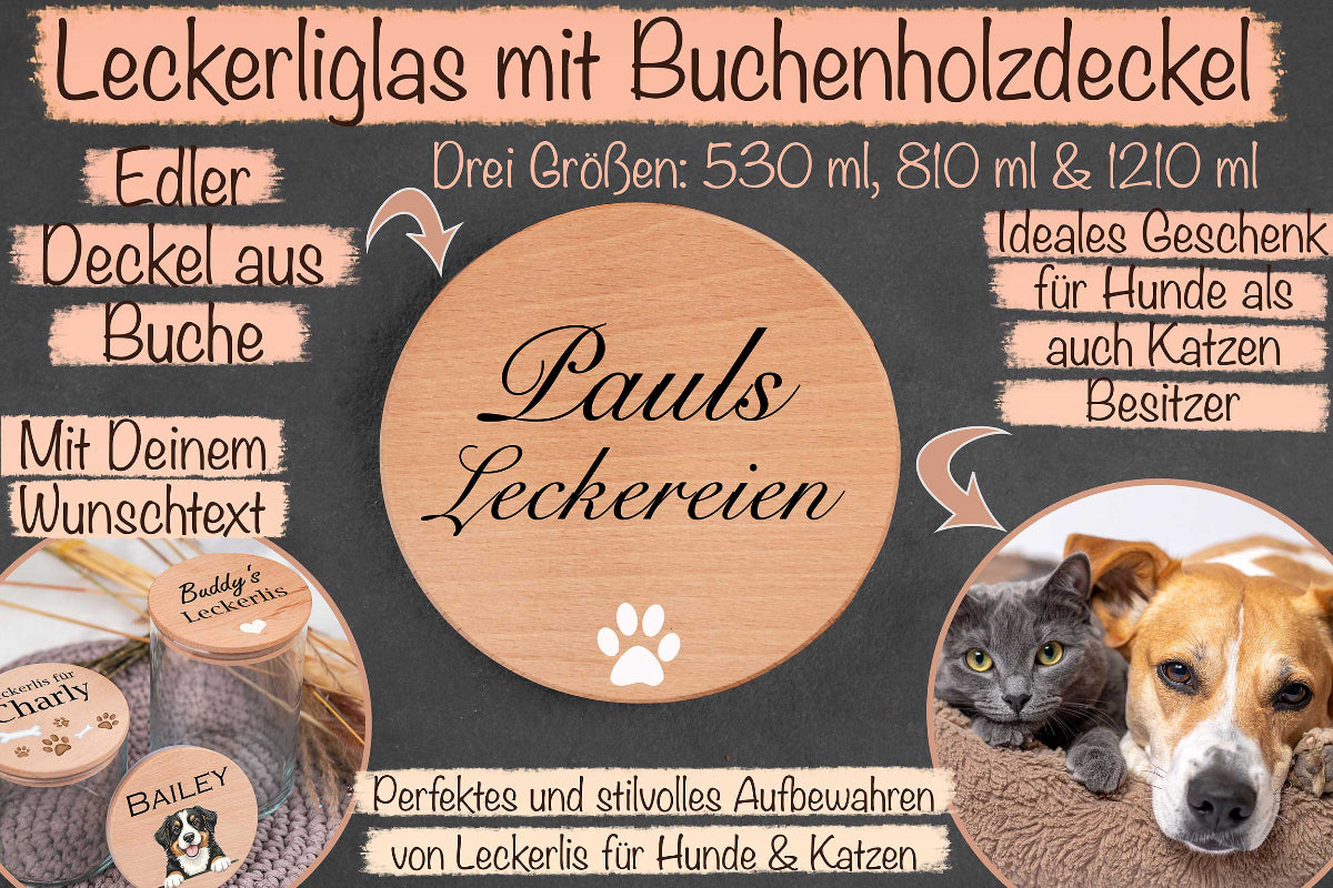 Leckerli Glas personalisiert mit Deinem Wunschtext für Hunde und Katzen