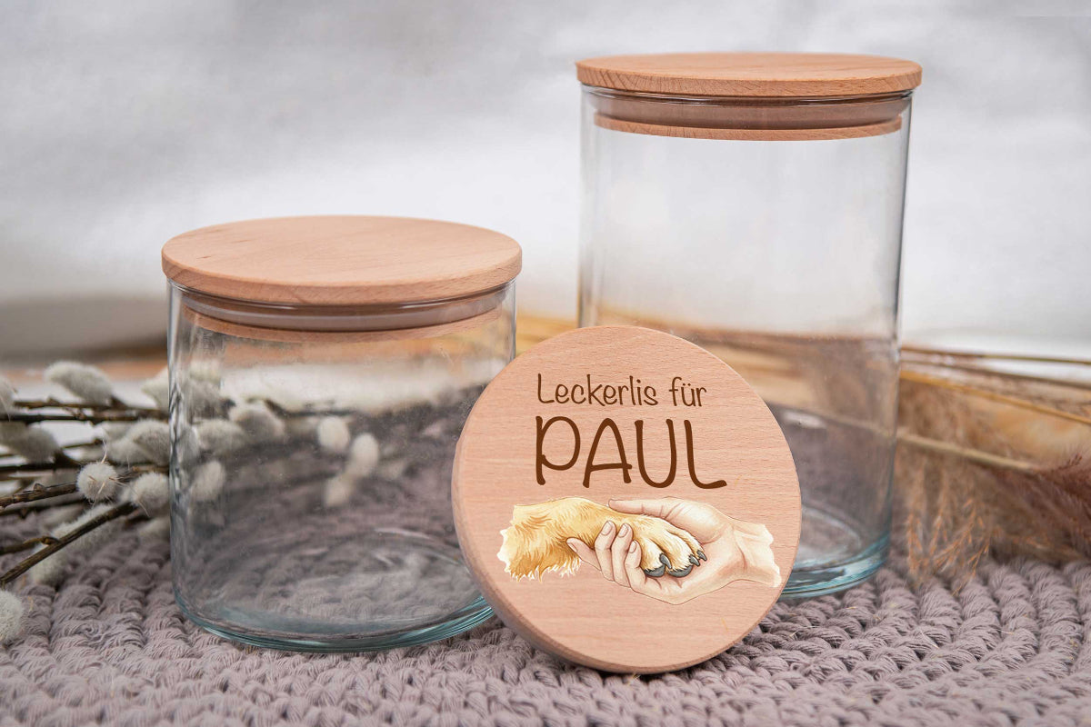 Leckerli Glas personalisiert mit Deinem Wunschtext für Hunde und Katzen