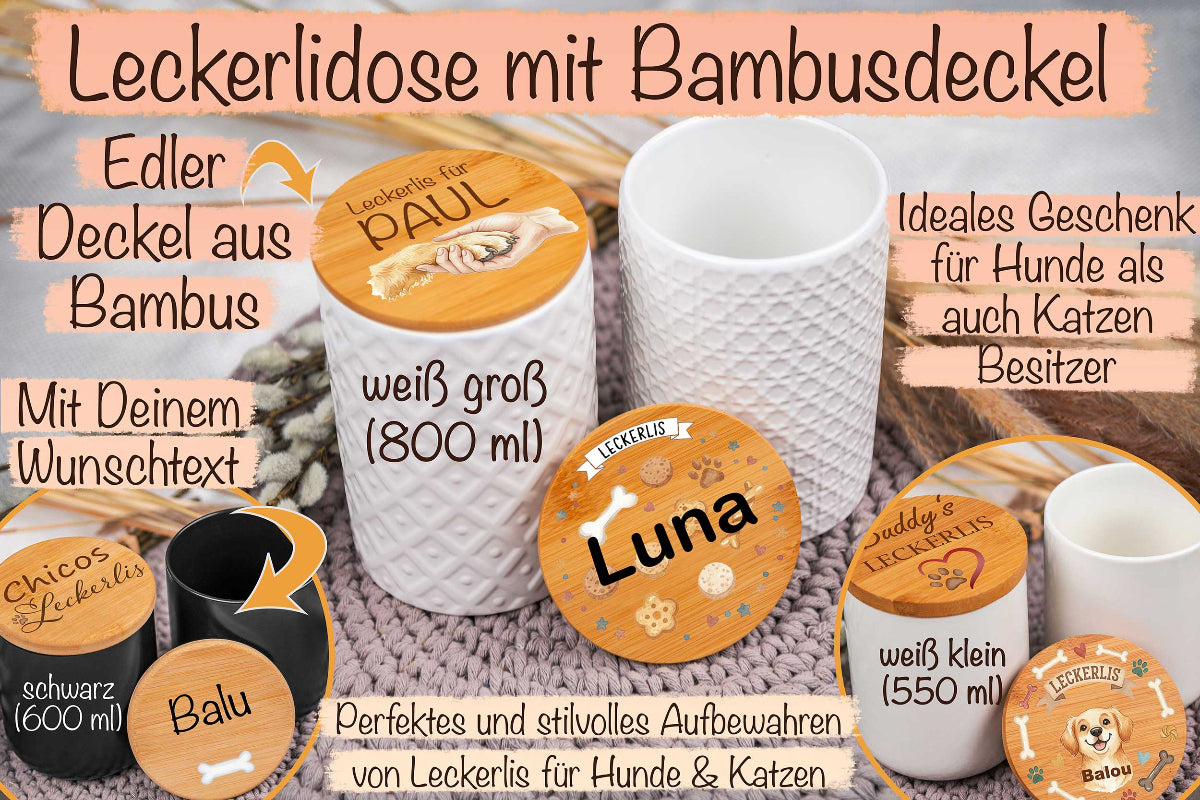 Leckerli Glas personalisiert mit Deinem Wunschtext für Hunde und Katzen