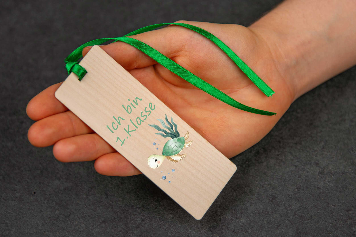 Lesezeichen mit Wunschtext und buntem Motiv