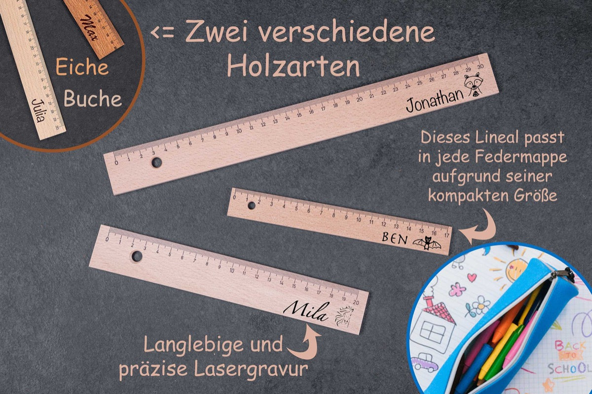 Lineal mit Deiner Wunschgravur und Motiven