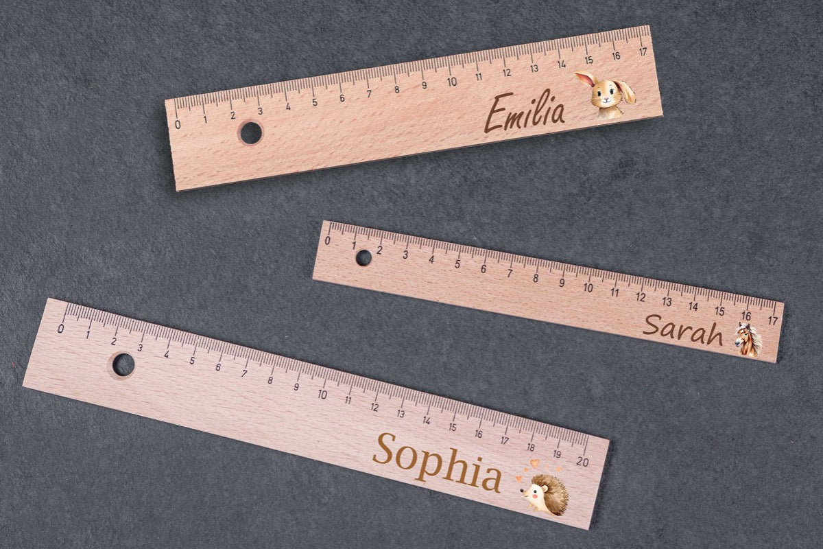 Lineal personalisiert mit Wunschname aus Holz und vielen Motiven
