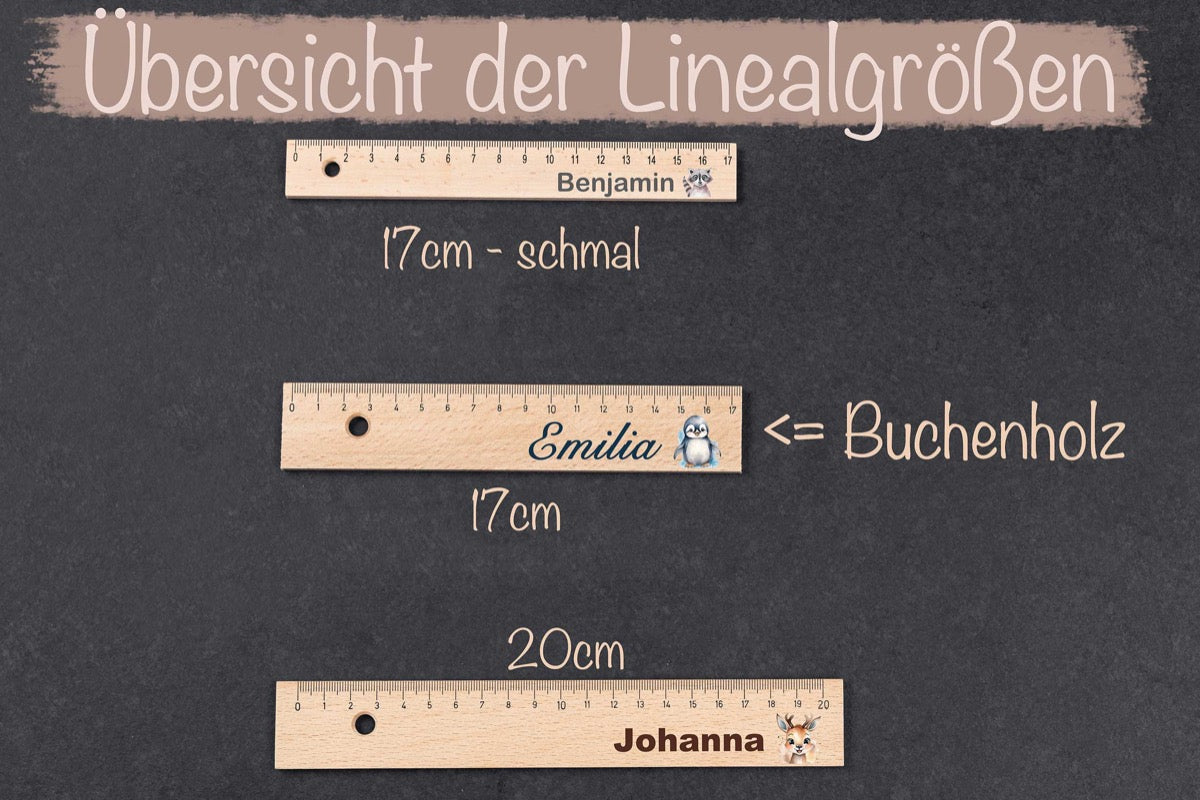 Lineal personalisiert mit Wunschname aus Holz und vielen Motiven