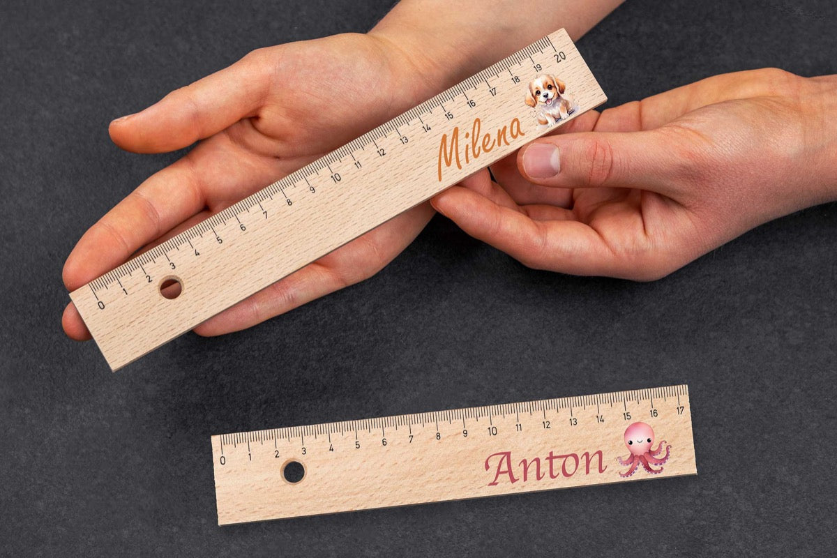Lineal personalisiert mit Wunschname aus Holz und vielen Motiven