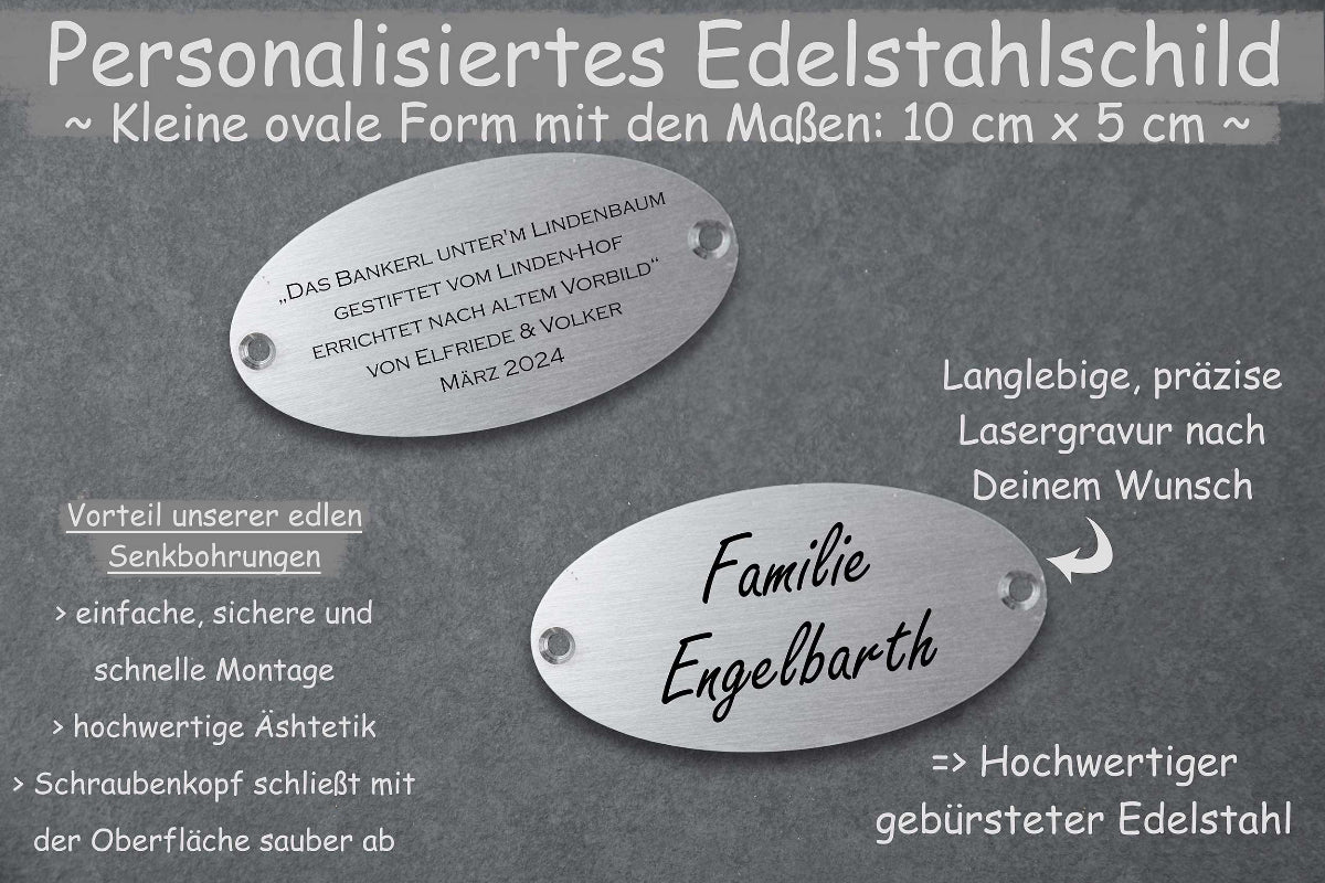 Personalisiertes kleines ovales Edelstahlschild