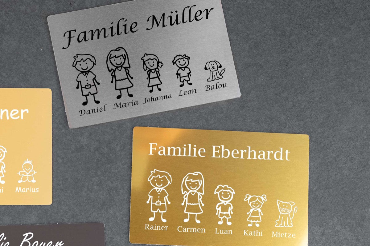 Personalisiertes Klingelschild Türschild Namensschild Briefkastenschild mit Familienfiguren