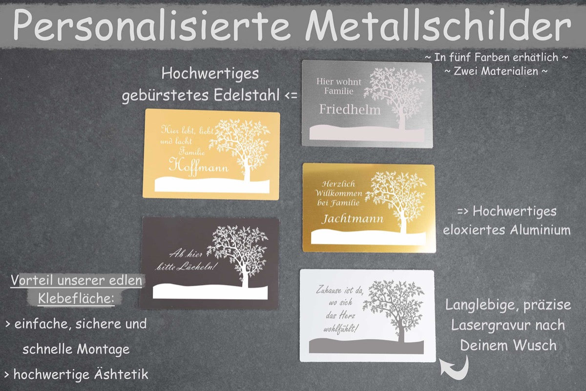 Personalisiertes Klingelschild Türschild Namensschild Briefkastenschild mit Wunschgravur und Baummotiv