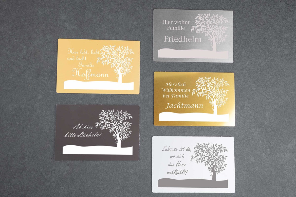 Personalisiertes Klingelschild Türschild Namensschild Briefkastenschild mit Wunschgravur und Baummotiv