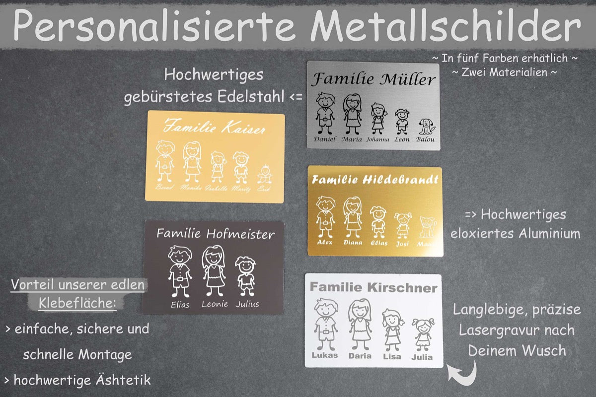 Personalisiertes Klingelschild Türschild Namensschild Briefkastenschild mit Familienfiguren